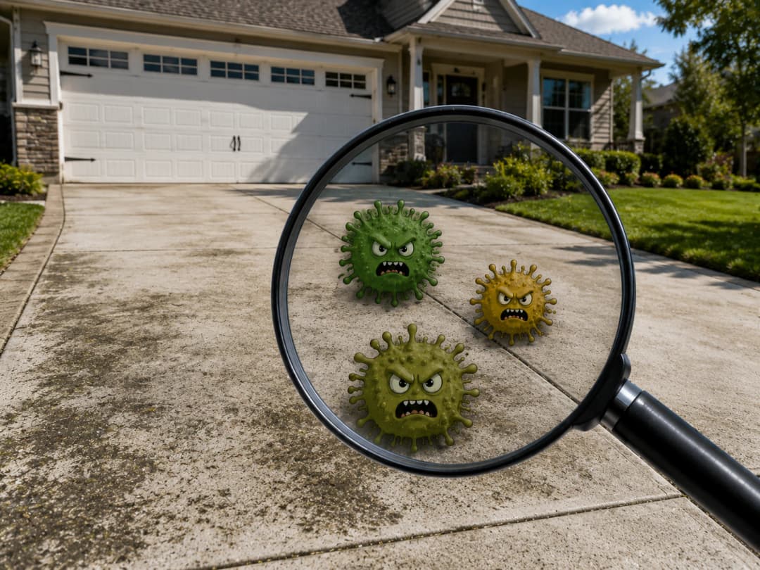Driveway Cleaning showing signs of buildup