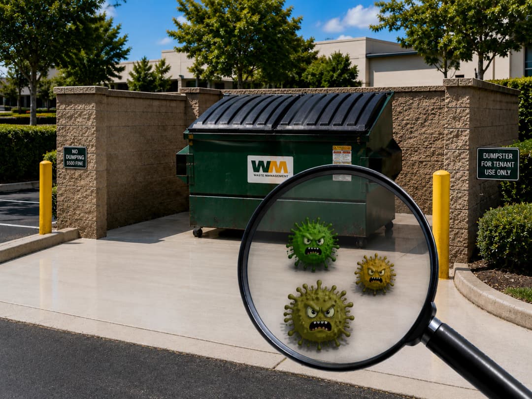 Dumpster Pad Cleaning showing signs of buildup