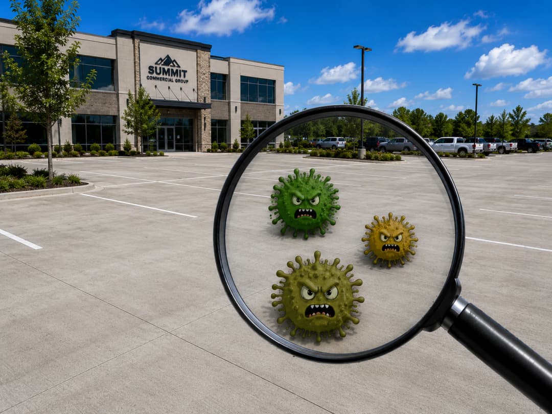 Parking Lot Cleaning showing signs of buildup