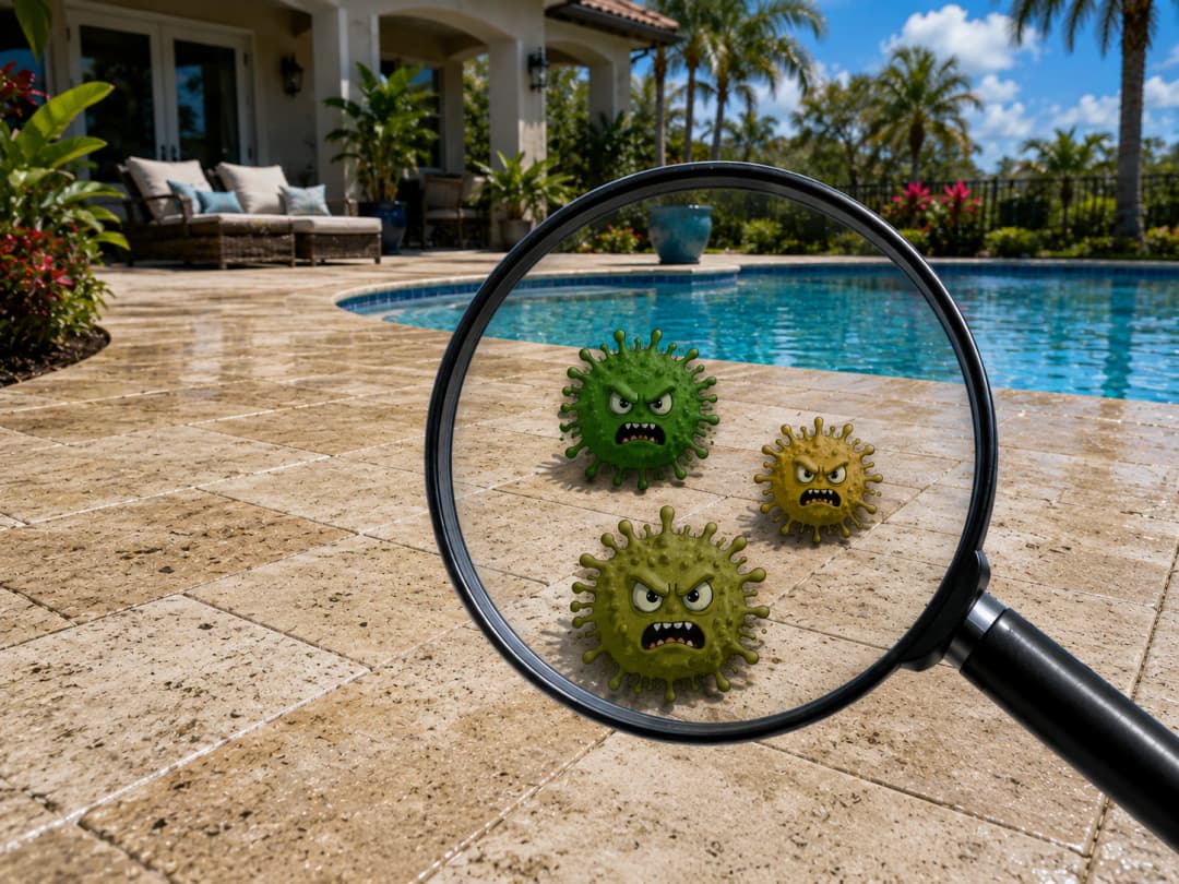 Pool Deck Cleaning showing signs of buildup