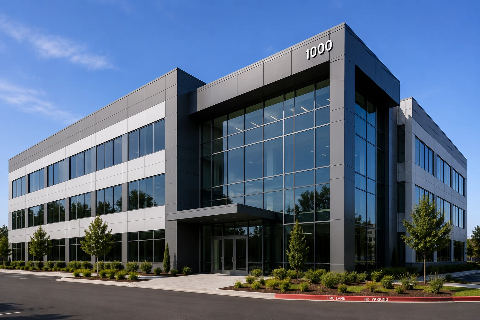 Clean commercial building exterior after professional soft wash