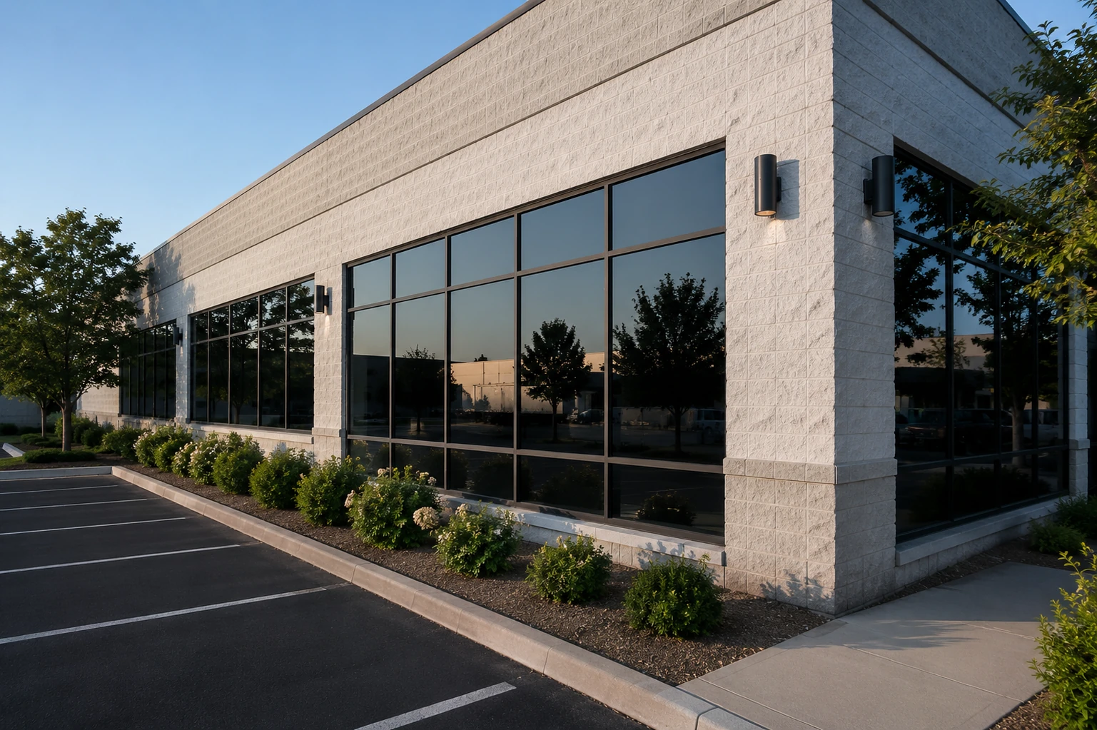 Spotless storefront glass after commercial window cleaning