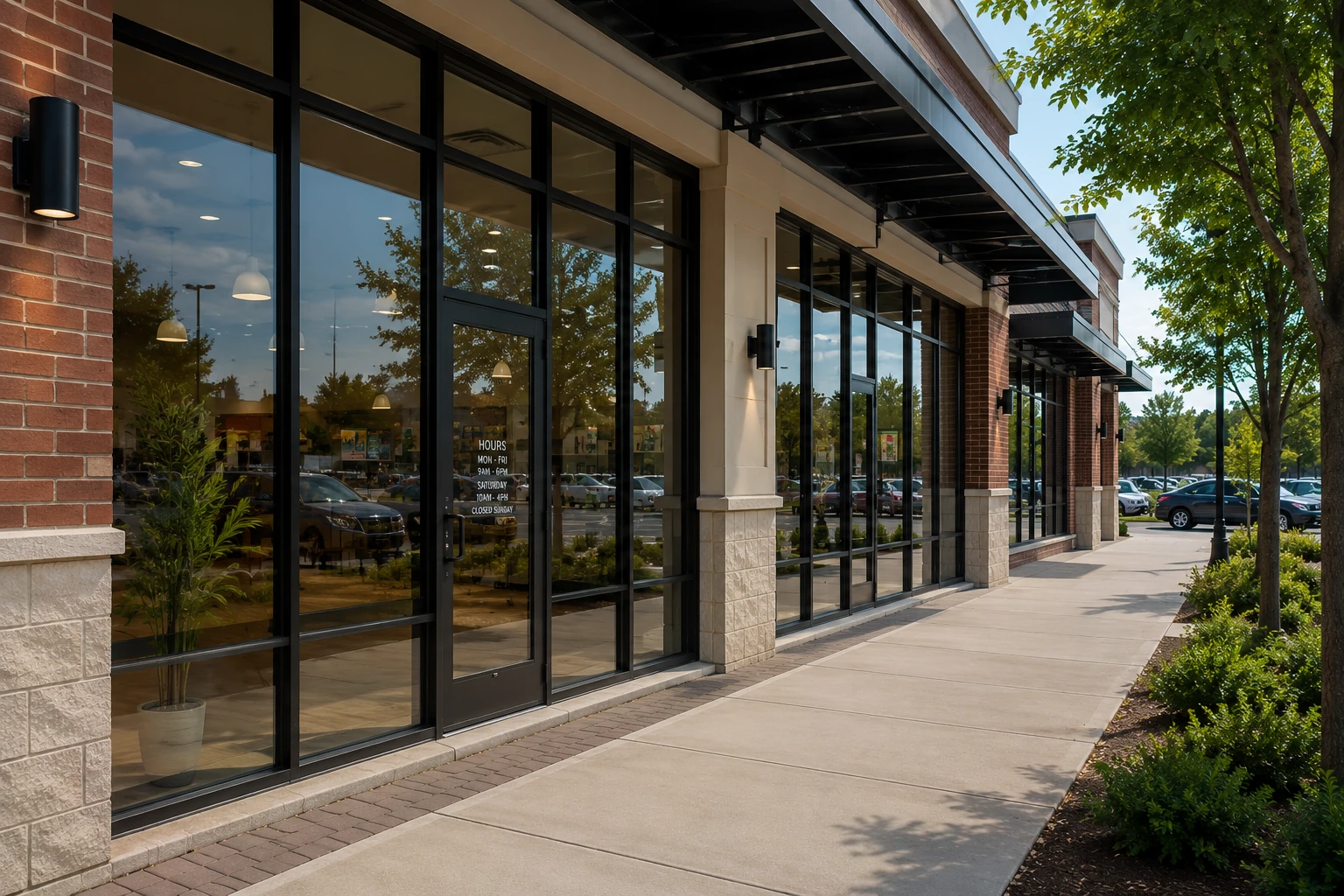 Multi-story commercial windows after professional cleaning
