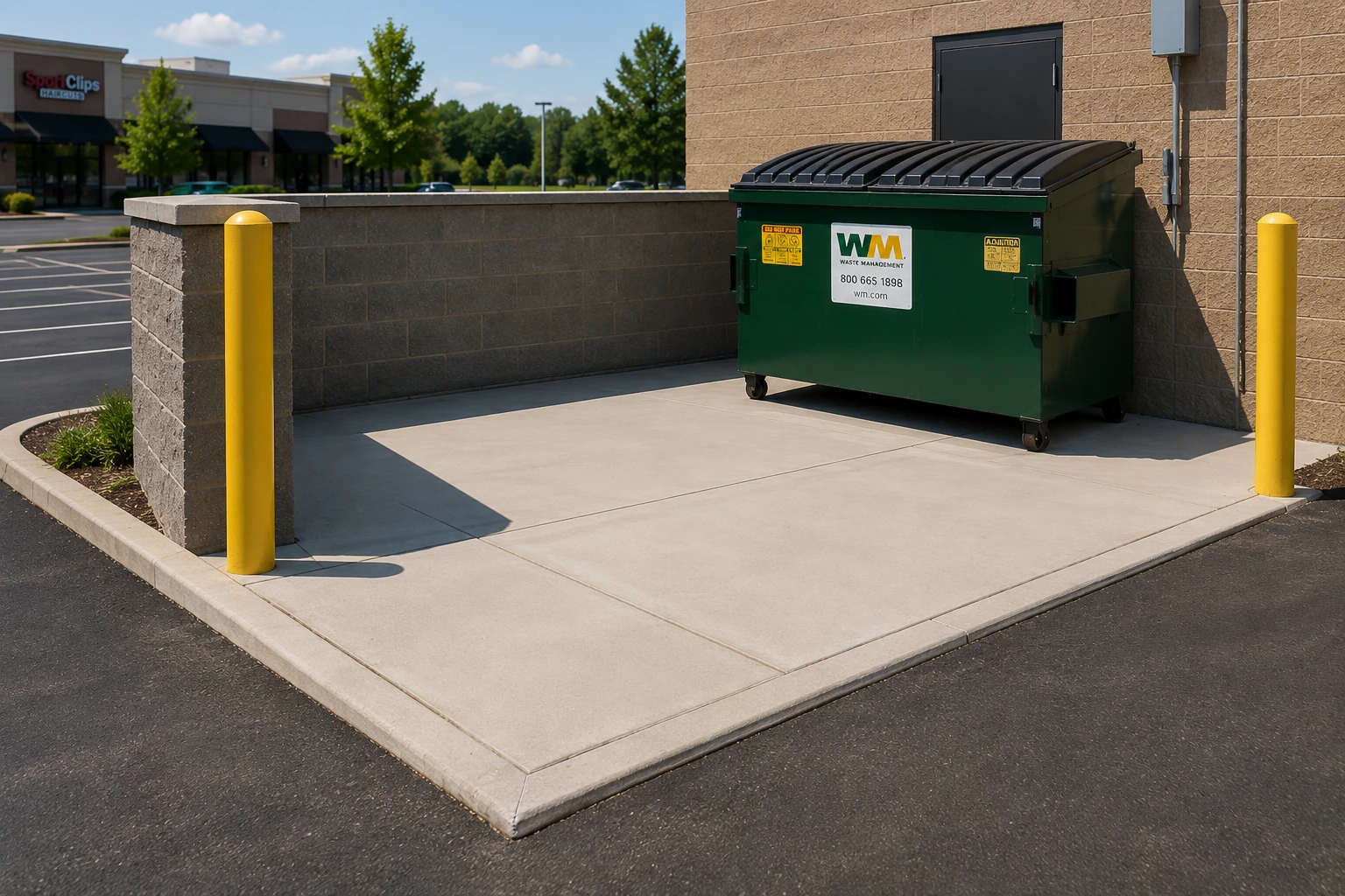 Restaurant dumpster enclosure after degreasing and sanitization