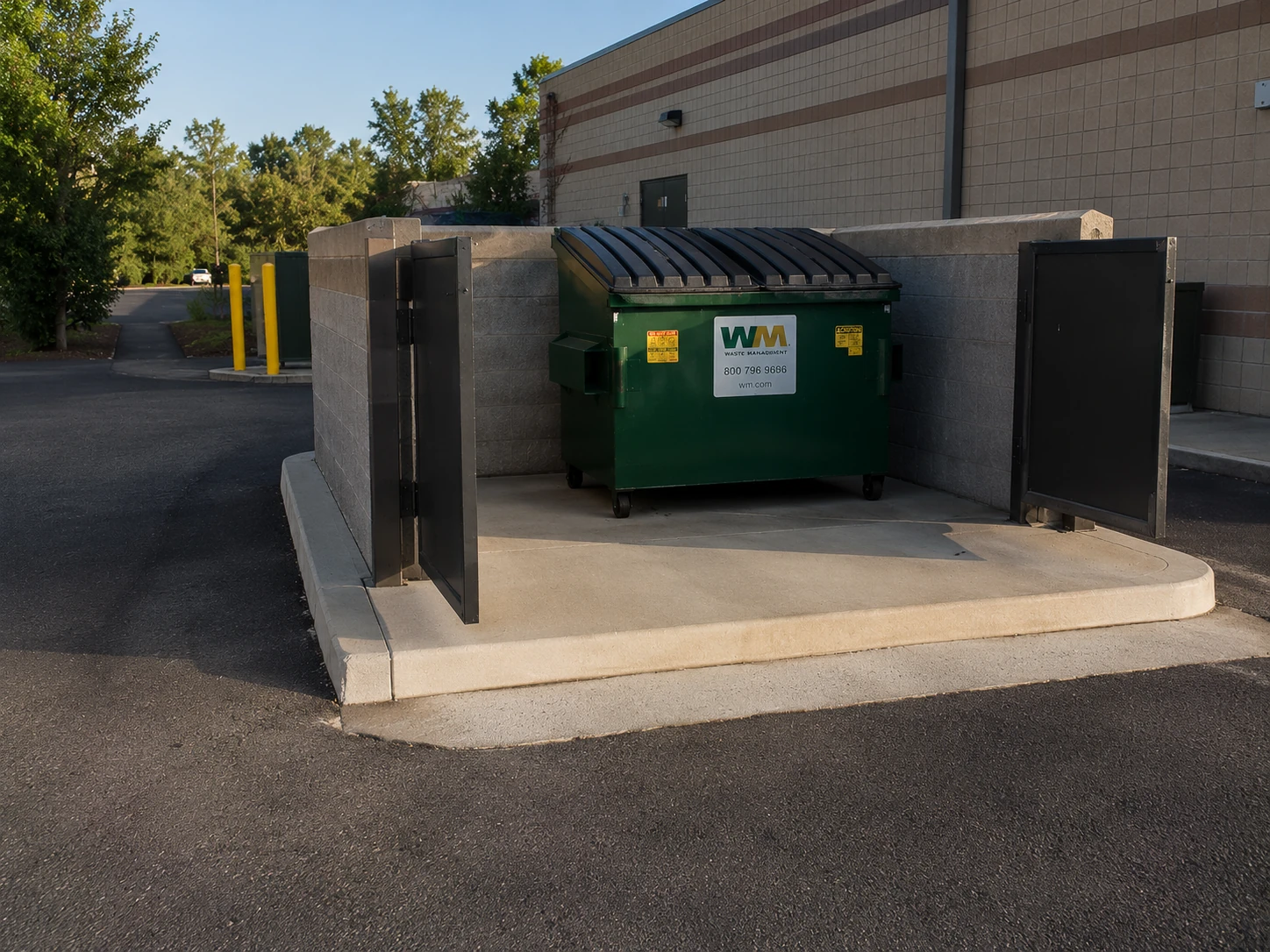 Cleaned concrete around dumpster after service