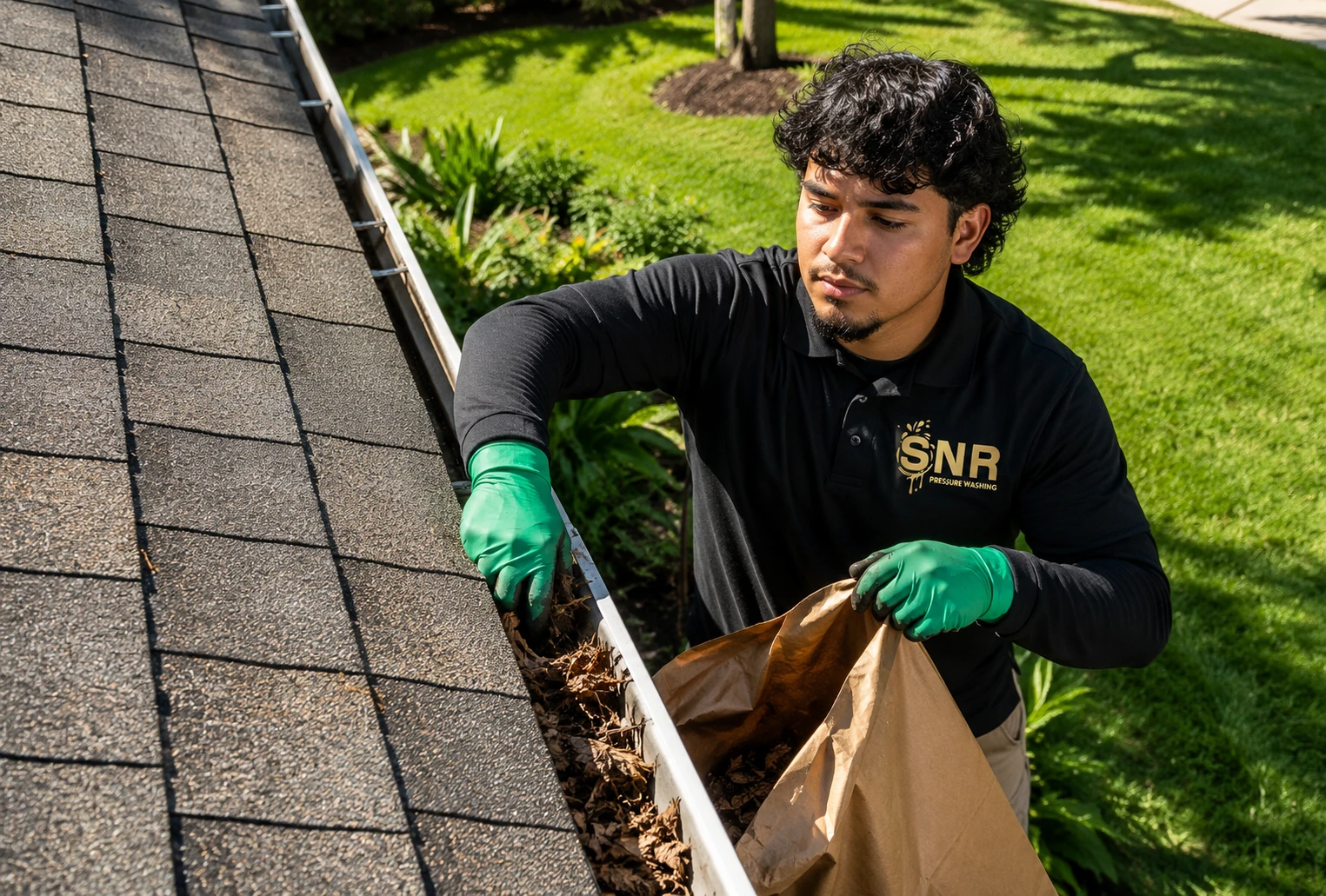 Home gutters after SNR gutter cleaning, restored to clean, free-flowing condition