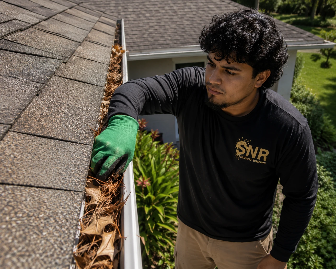 Exterior gutters after a thorough SNR gutter-cleaning service