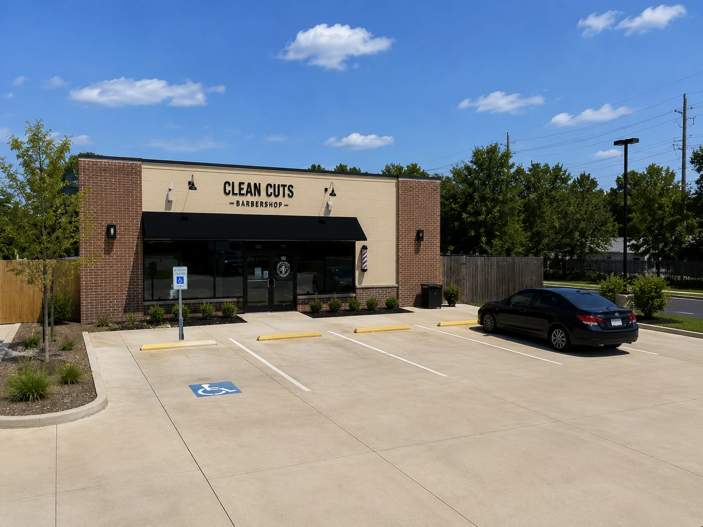 Bright, clean parking lot entry after commercial wash