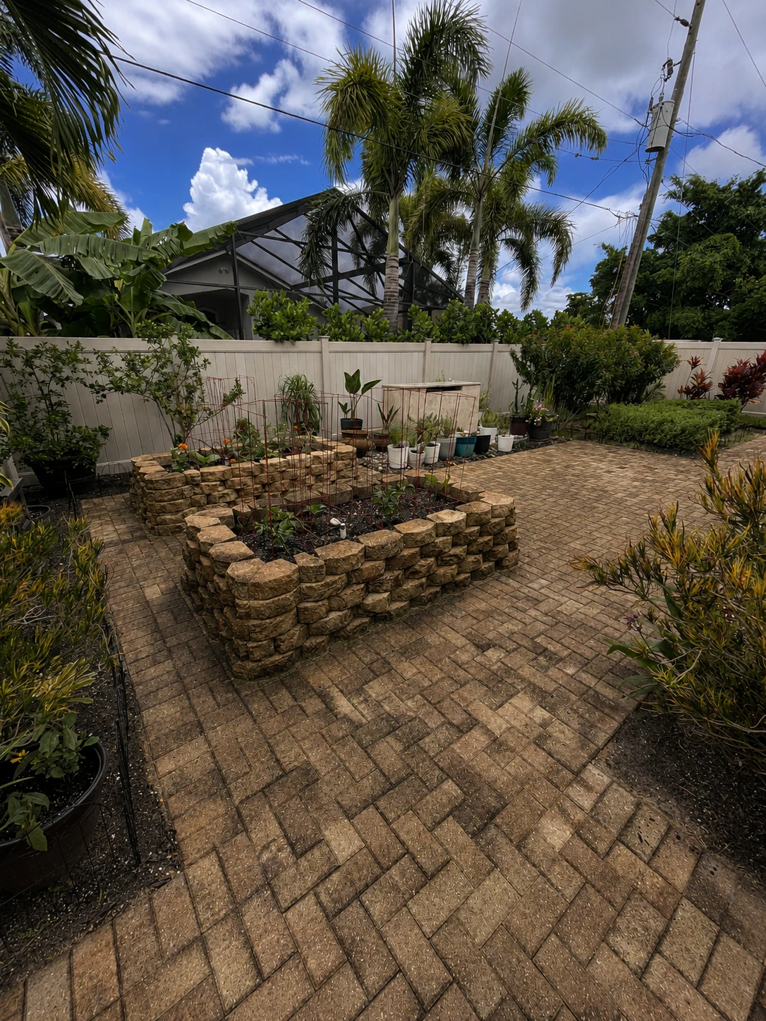 Patio surface before cleaning, with grime, stains, and weathered buildup
