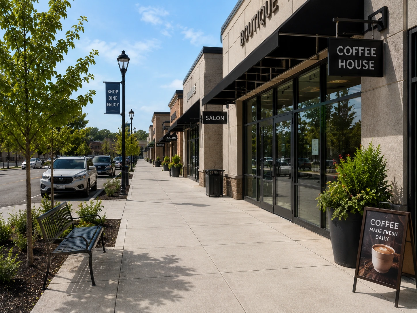 Clean commercial sidewalk after professional service