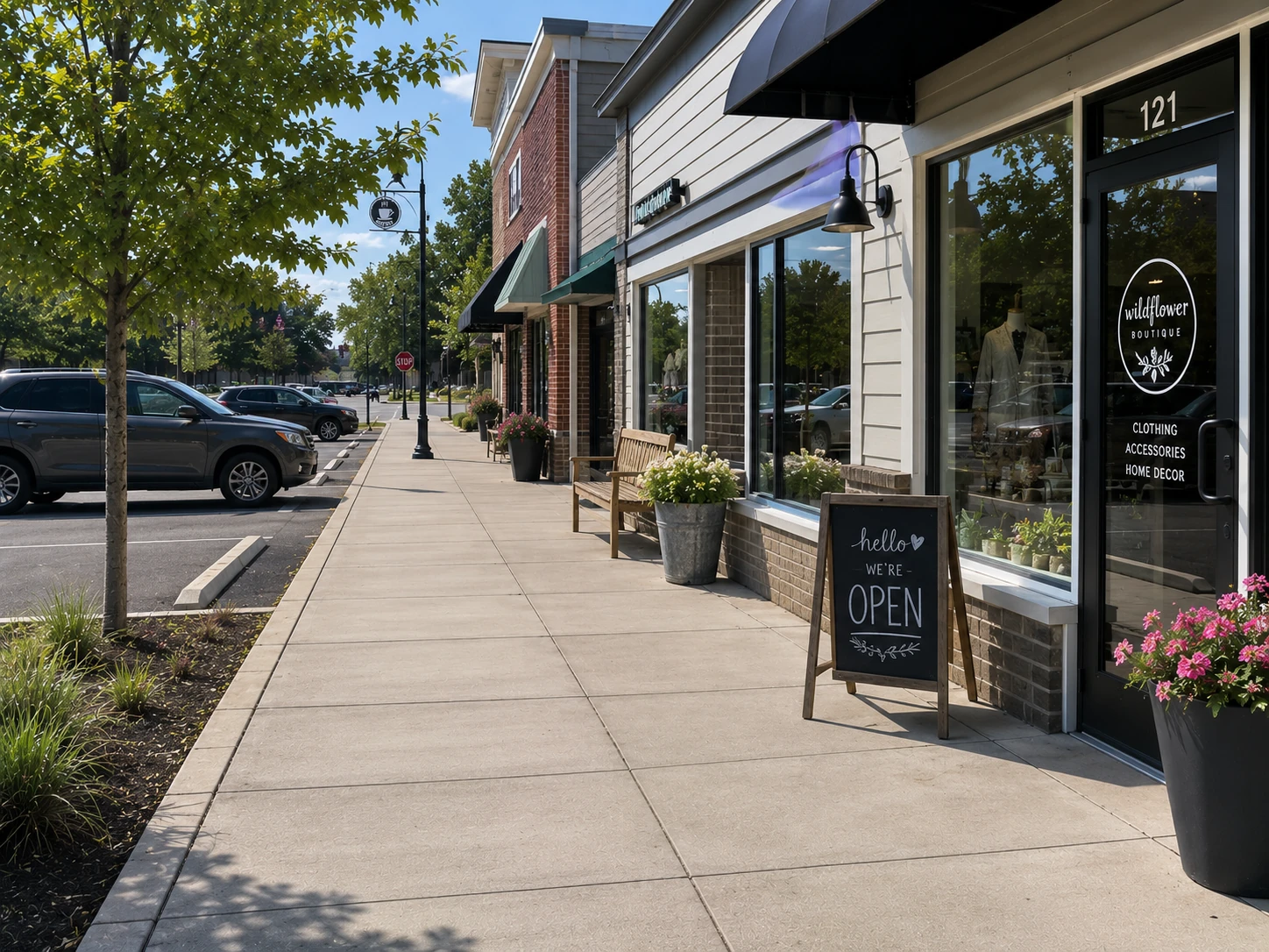 Restored storefront walkway after gum and stain removal
